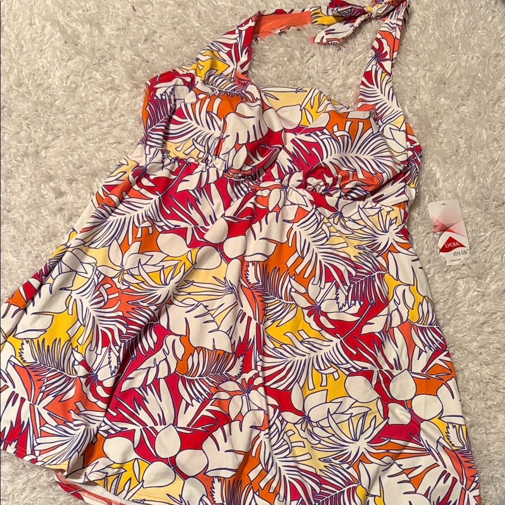 Lands end halter Vibrant Floral One Piece swim suit size 1X nwt